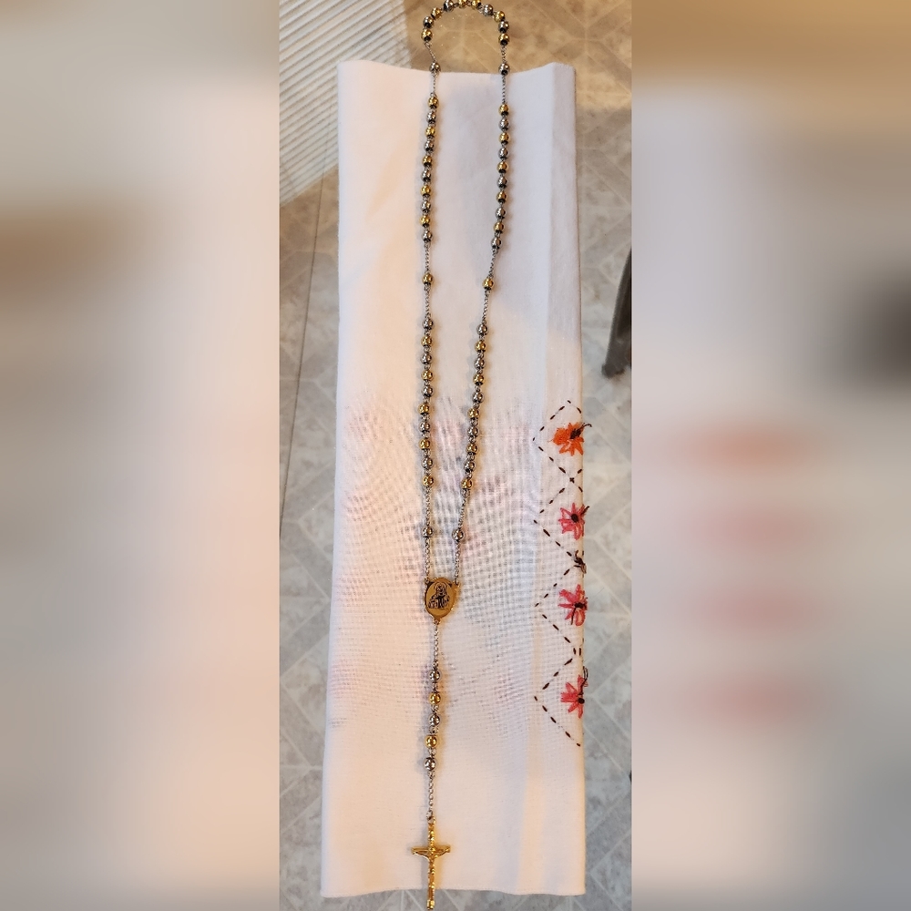 Stainless steel 24k Gold plated rosary mens